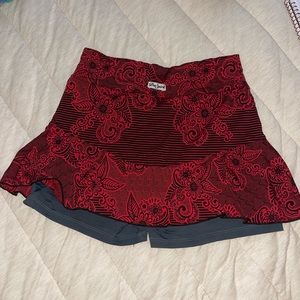 Red flower mesh tennis skirt, super cute for dressing up or for sports